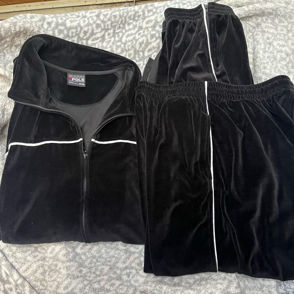 South Pole Black Velour Tracksuit with White Accents